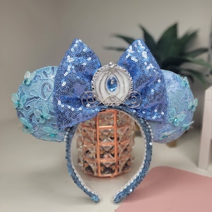 New Style Cinderella inspired ears, mouse ears, disney ears, blue mouse ears, made to order, butterfly blue dress