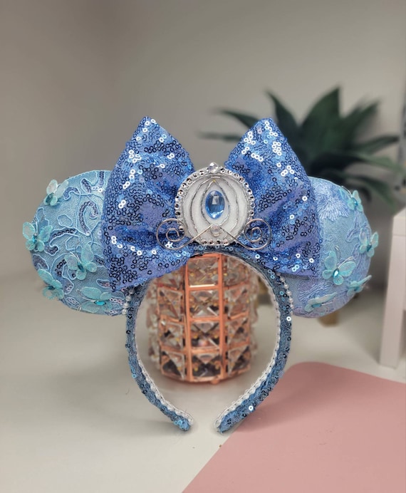Blue Cinderella Inspired Mouse Ears Headband Disney Parks 2024 Cinderella Minnie Mouse Blue Ears Headband  main image 2