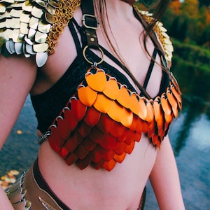 OrangeDragon Scalemail Bra - Small - Ready to Ship - Adjustable  - XL Scales Dragonscale Bikini - Mermaid, Bellydance, Fire Performance
