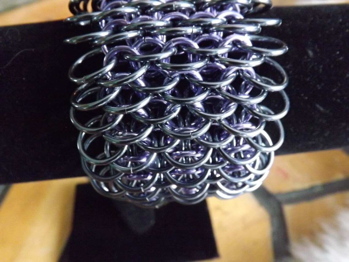 Dragonscale Weave Chainmail Cuff Ready to Ship Black Ice Etsy