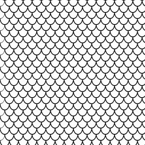 May include: A black and white pattern of overlapping circles, creating a fish scale effect.