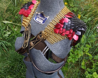 Made to Order Scale and Chainmail Pauldrons with Custom Leather Straps All Colours Available