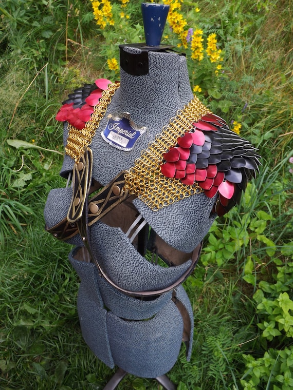 Made to Order Scale and Chainmail Pauldrons with Custom Leather Straps All Colours Available