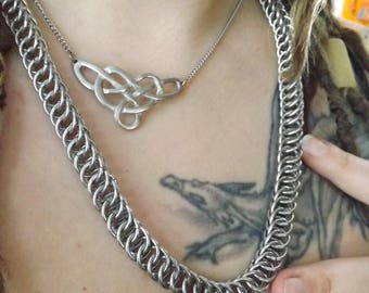 Handmade Stainless Steel Chainmail Necklace – Half Persian Weave