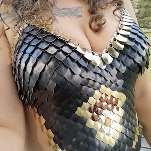 Warrior Scalemail Breastplate - Bikini Top - Scalemaille Bra - Made to Order - Adjustable Leather Straps - Fairy, Elf, Dragon, Bellydance