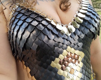 Warrior Scalemail Breastplate - Bikini Top - Scalemaille Bra - Made to Order - Adjustable Leather Straps - Fairy, Elf, Dragon, Bellydance