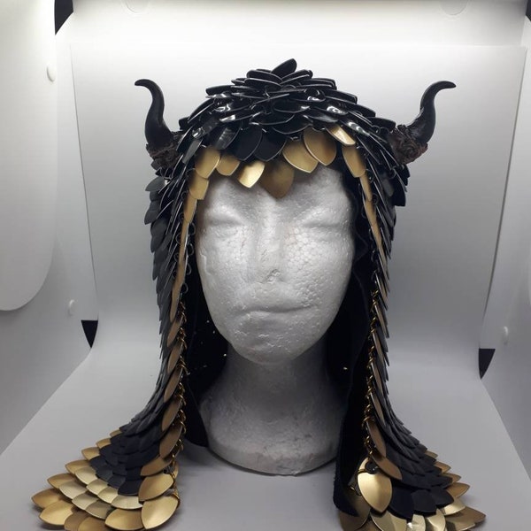 Scalemail Coif with Liner - Cowl, Helmet - Dragon Spirit - Festival Hood - Made to Order - Scale and Chainmail - Scalemaille, Chainmaille