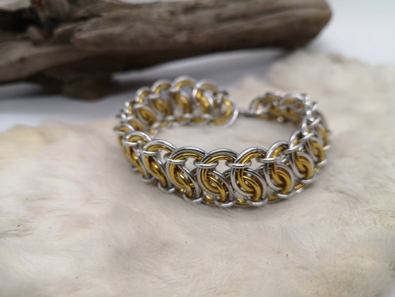 One or Two Coloured Garter Belt Weave Aluminum Chainmail Bracelets Made to Custom Order