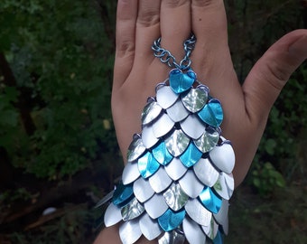 Scalemail Handflowers - Slave Bracelets - Dragonscale Hand Bracelets - Chainmaille and Scalemaille - Made to Custom Order