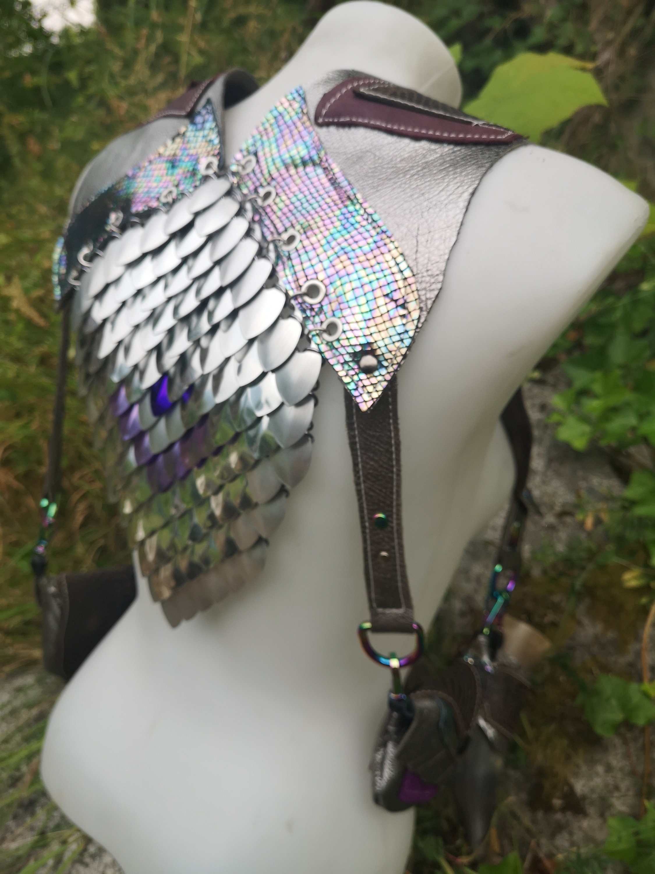 Dragonscale Holster Vest Leather and Scalemail Pocket Vest Etsy