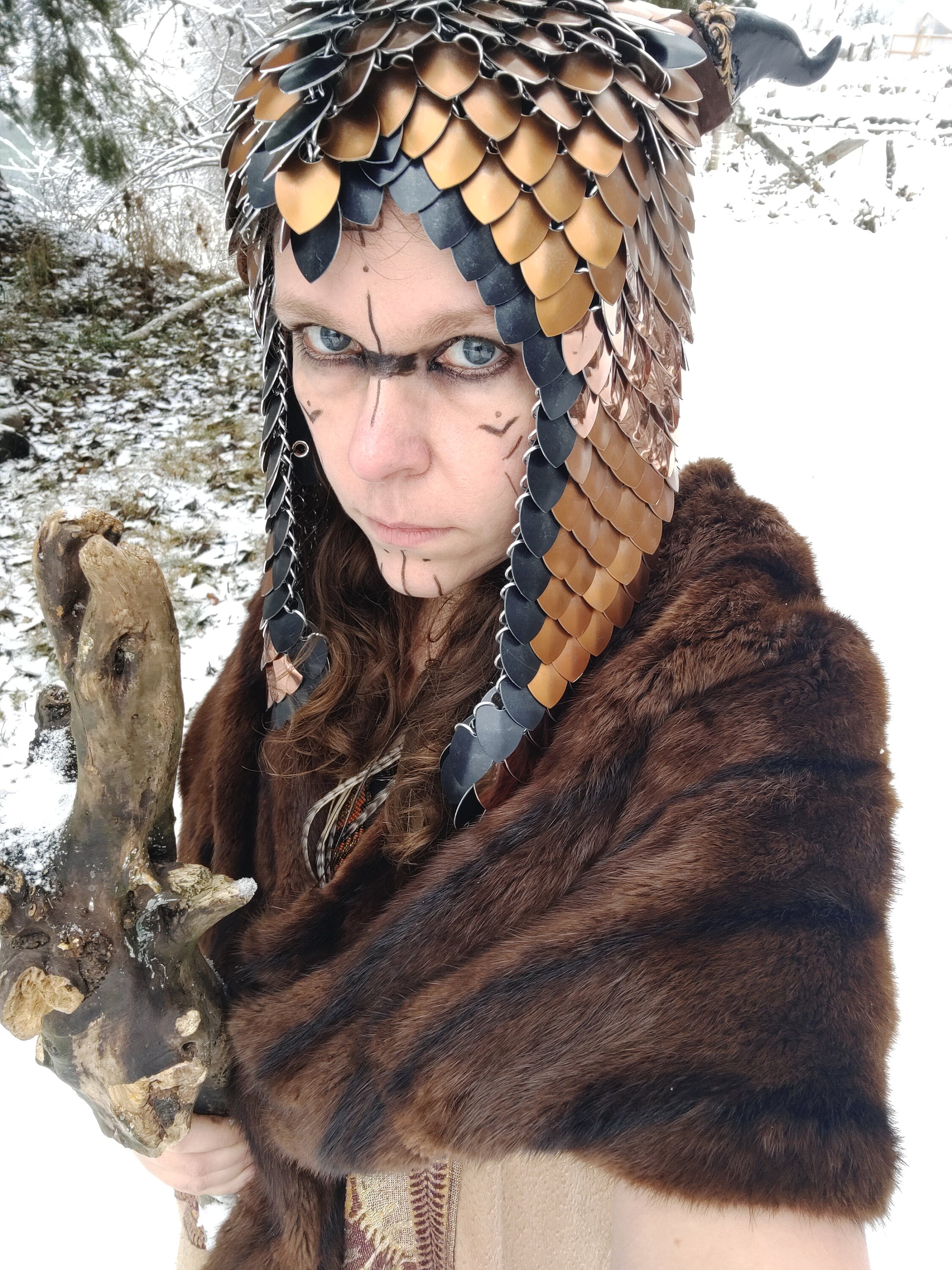 Scalemail Coif – Dragon Spirit Hood, Cosplay Festival Helmet 