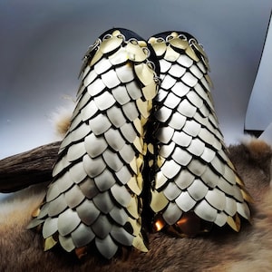 Made to Order Scalemail Leather Bracers - Chain and Scale Maille Gauntlets - Dragonscale - Mid arm - Medieval - Fantasy - LARP