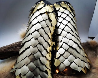 Made to Order Scalemail Leather Bracers - Chain and Scale Maille Gauntlets - Dragonscale - Mid arm - Medieval - Fantasy - LARP