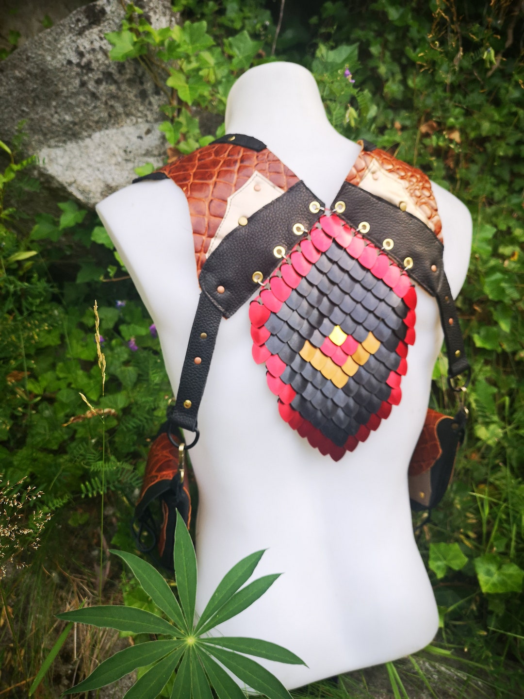 Dragonscale Holster Vest Leather and Scalemail Pocket Vest Dragon
