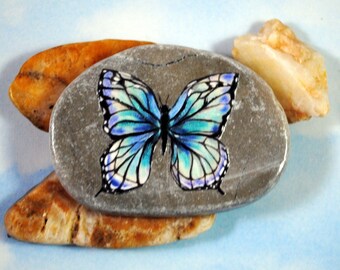 Blue Butterfly Stone, Magic Pocket Rock, Insect Spirit Medicine Gift, Small Original Art, Gift for Mom