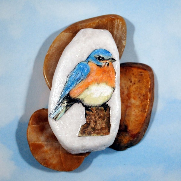 Bluebird Stone Totem, Magic Pocket Rock for Mom, Bird Lover Gift