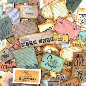 Kit courrier escargot, documents éphémères pour courrier heureux, thème grunge vieilli, pack de formes variées, morceaux de scrapbooking, assortiment, carnet de voyage