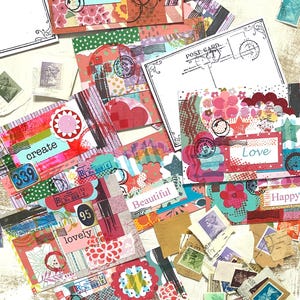 Collage Postkarten, handgemachtes Set, faux Postkarten, Geschenk für Schreibwaren Liebhaber, DIY Journal, Journal Karte Idee, Happy Mail, bunte Farben