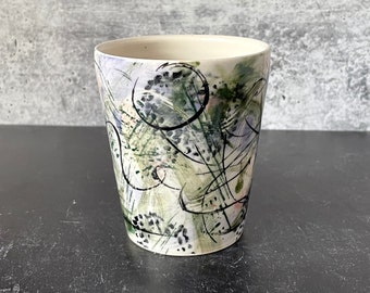 Handmade Porcelain Cup with Modern Graphic Design