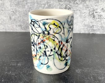 Translucent Porcelain Cup with Fun Graphic Design