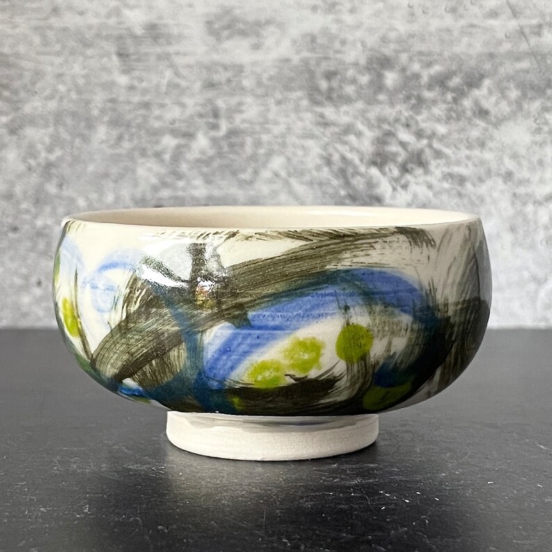Handmade Porcelain Dipping Bowl with Modern Graphic Design image 1