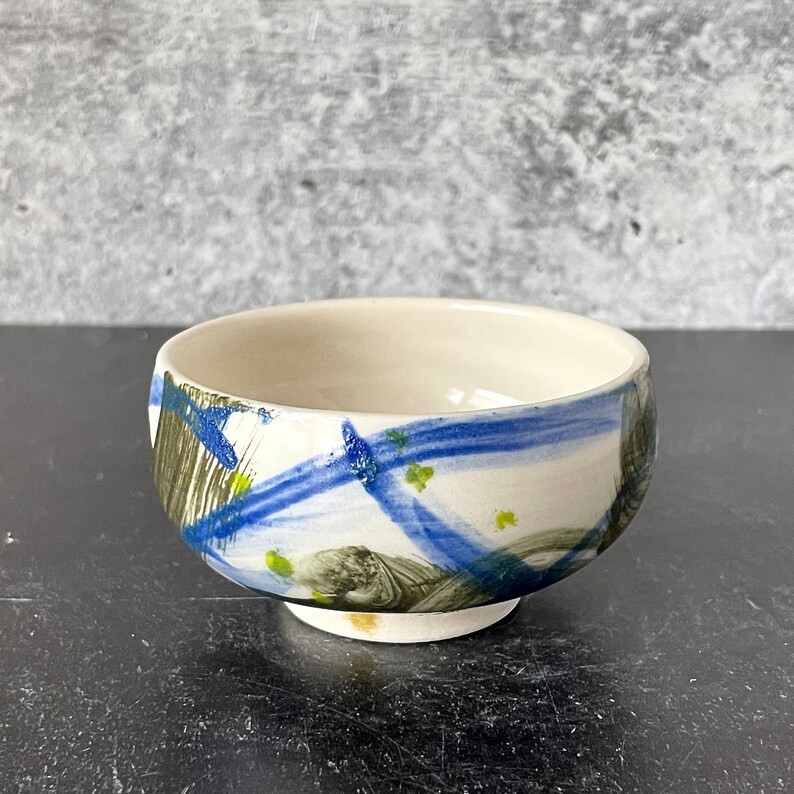 Handmade Porcelain Dipping Bowl with Modern Graphic Design image 5