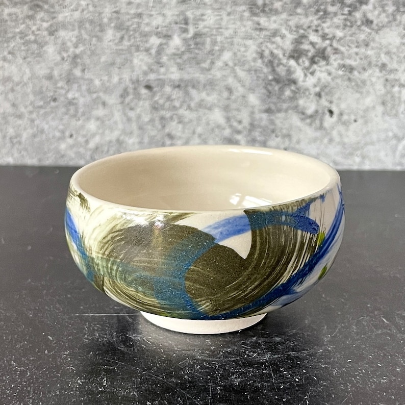 Handmade Porcelain Dipping Bowl with Modern Graphic Design image 3
