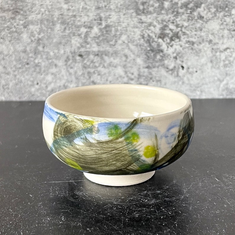 Handmade Porcelain Dipping Bowl with Modern Graphic Design image 4