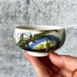 Handmade Porcelain Dipping Bowl with Modern Graphic Design image 2