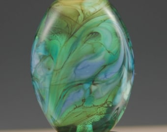 Green, Purple, Lampwork Glass Focal, Bead, Tammie Mabe, Artisan , Jewelry Making, Handmade in Texas, SRA, USA, Pendant, Necklace, Tabular