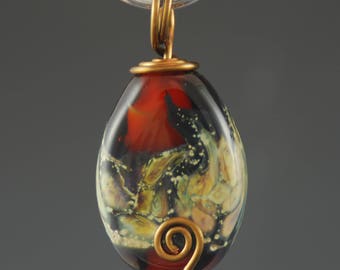 Glass Pendant, Brown Organic, Artisan Glass Bead, Necklace, Tammie Mabe, Wire Wrapped, Brass Wire, Handmade, Artisan Jewelry, USA, Lampwork