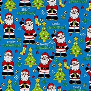 Christmas Santa and Trees Cotton Christmas Fabric Santee By the Yard