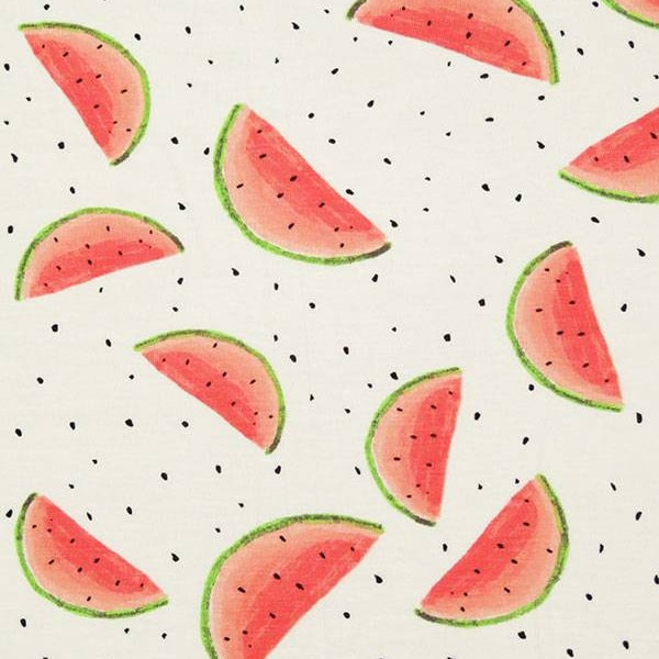 Watermelon Knit Polka Dot Seeds Fabric Rayon Apparel By the Yard