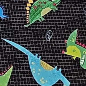Playful Dinosaur Grid Black Cotton Fabric Michael Miller Children Theme
