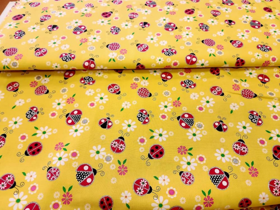 Glitter Daisy and Ladybugs Cotton Fabric Traditions by the Yard Etsy