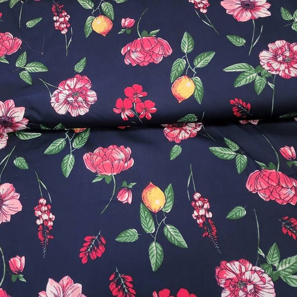 Lemons and Flowers Shirting  Cotton Fabric Apparel By the Yard