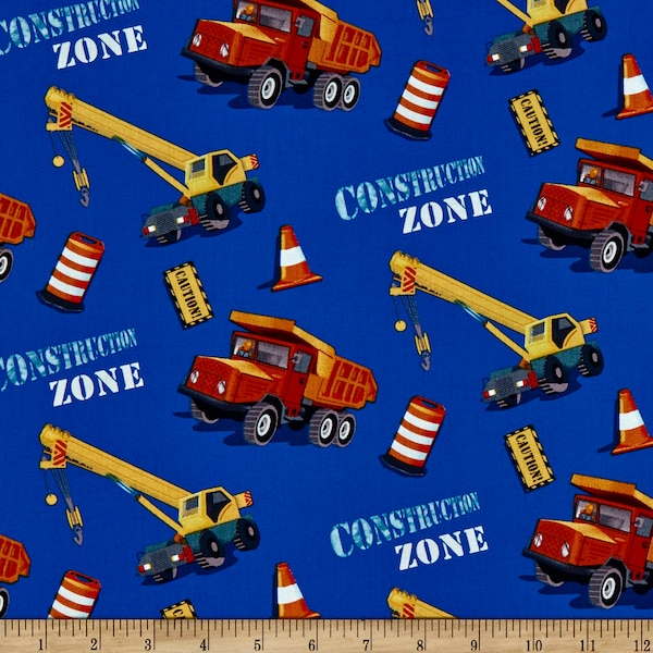 Construction Zone Big  Trucks Cranes Children 10 Wheeler By the Yard