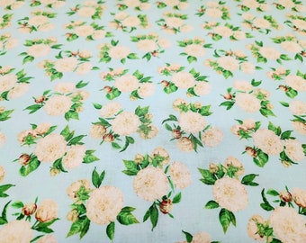 Love Letters Rose Cotton Fabric Aqua Flowers Windham the Yard