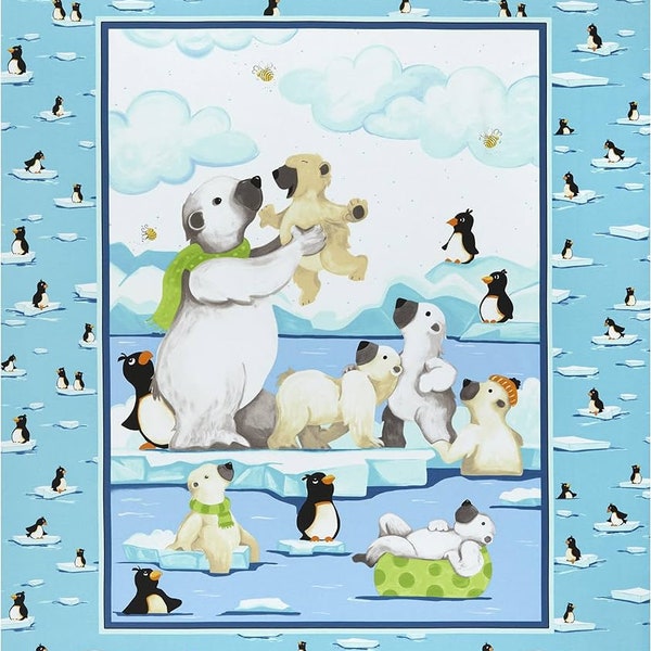 The World of Susybee Cotton Clothworks Burr the Polar Bear By the Yard Panel