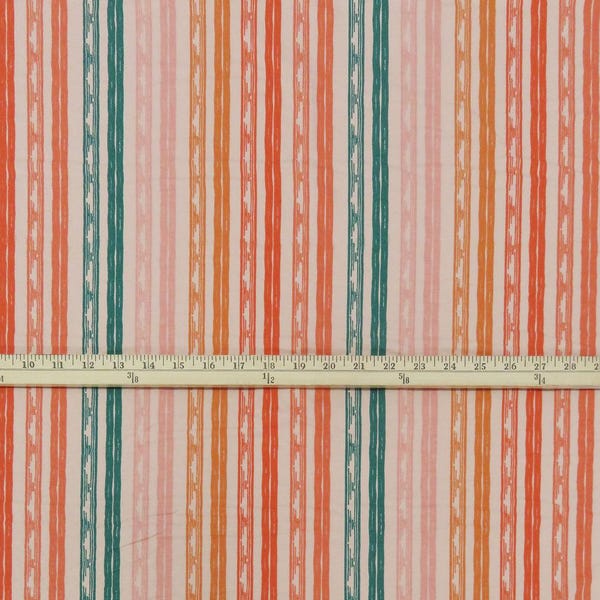 Stripe Jersey Knit Floral Fabric Cotton Spandex Peach Apparel By the Yard