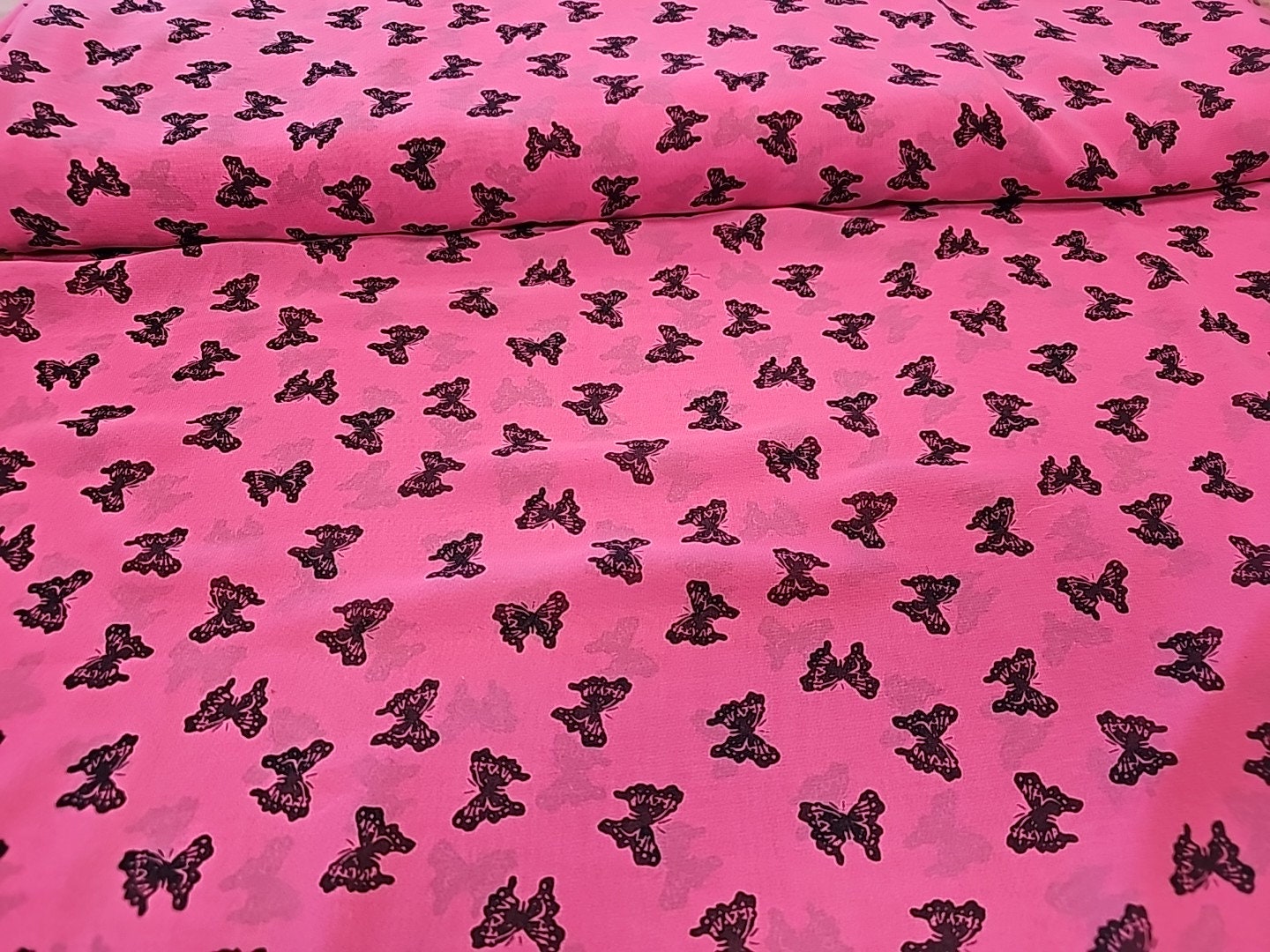 Butterfly Chiffon Fabric Semi Sheer Pink Japanese Ditzy Print by