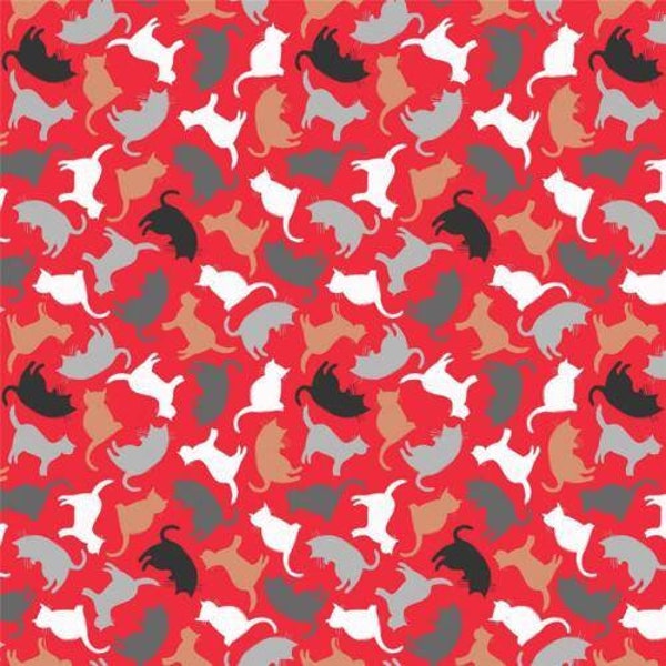 Mod Cats Cotton Quilt Fabric Windham Red Silhouette