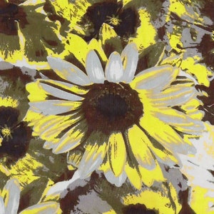 Sunflower Floral Chiffon Apparel Fabric Semi Sheer Painterly By the Yard