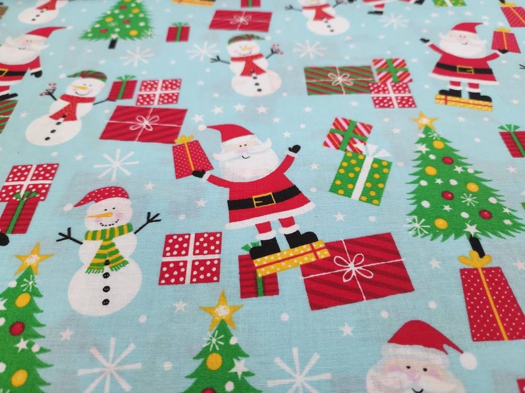 Christmas Santa and Trees Cotton Christmas Fabric Santee by the Yard Etsy