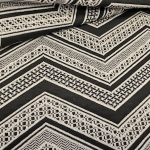 Chevron Double  Knit Floral Fabric Apparel Off White Black By the Yard
