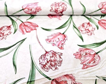 Evelyn's Etched Tulips Cotton Floral Jackie Robinson Cotton Fabric Benartex By the Yard