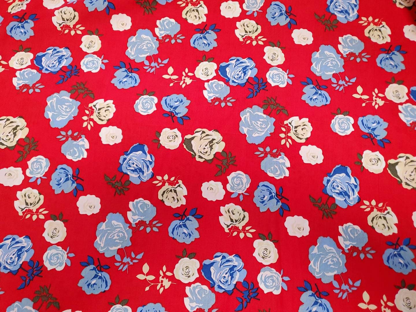 Red Floral Shirting Cotton Fabric Apparel By the Yard Etsy