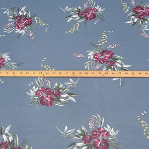 Blue Floral Chiffon Apparel Fabric Semi Sheer By the Yard