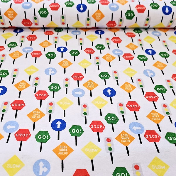 Drivers Wanted Road Signs Cotton Flannel Fabric 3 Wishes By the Yard