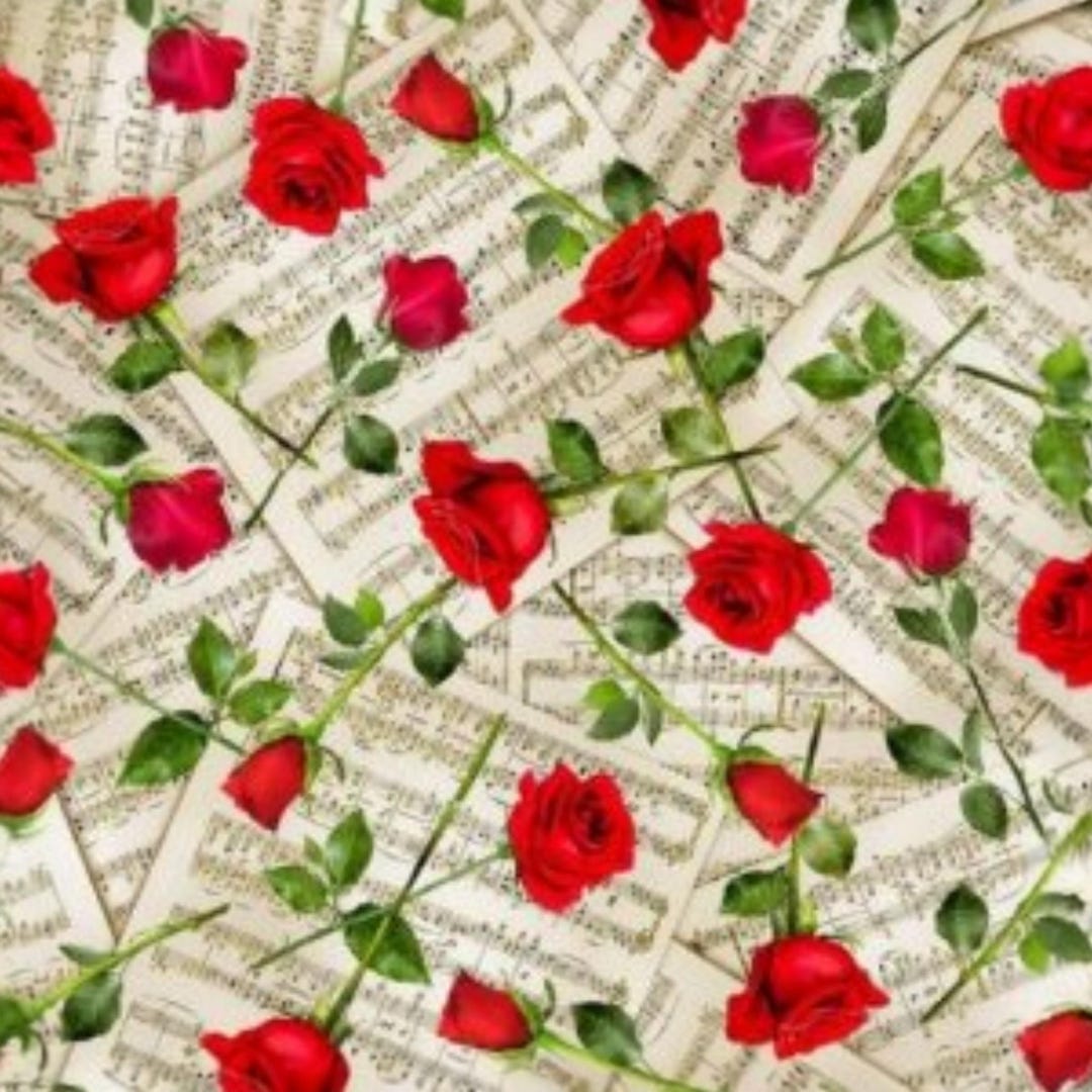 Red Roses Classical Music Cotton Fabric Timeless Treasures by the Yard ...